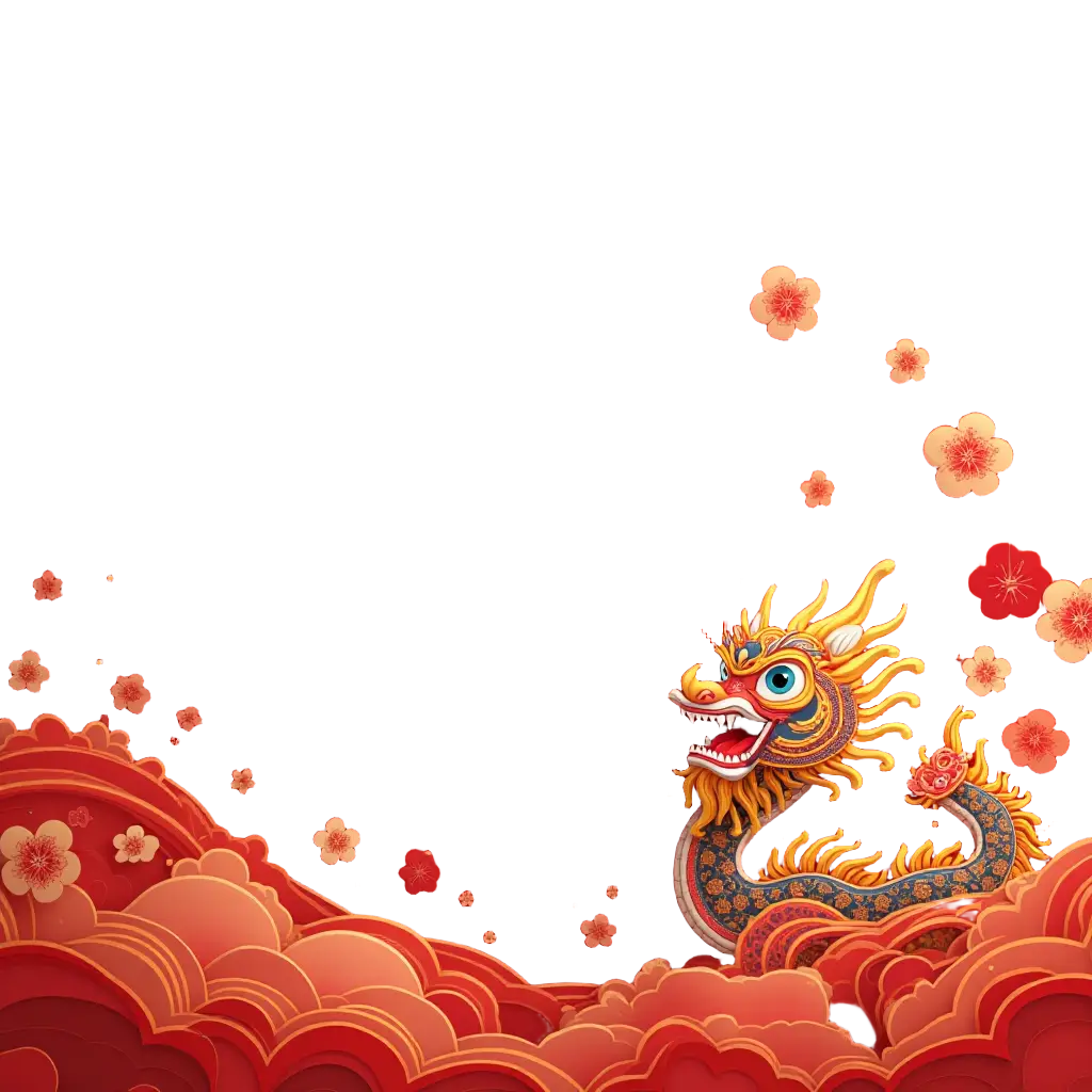 Golden Dragon in Blossoming Clouds